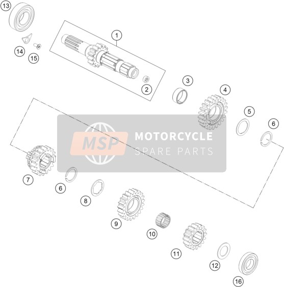 KTM 250 SX USA 2017 Transmisión I - Eje principal para un 2017 KTM 250 SX USA