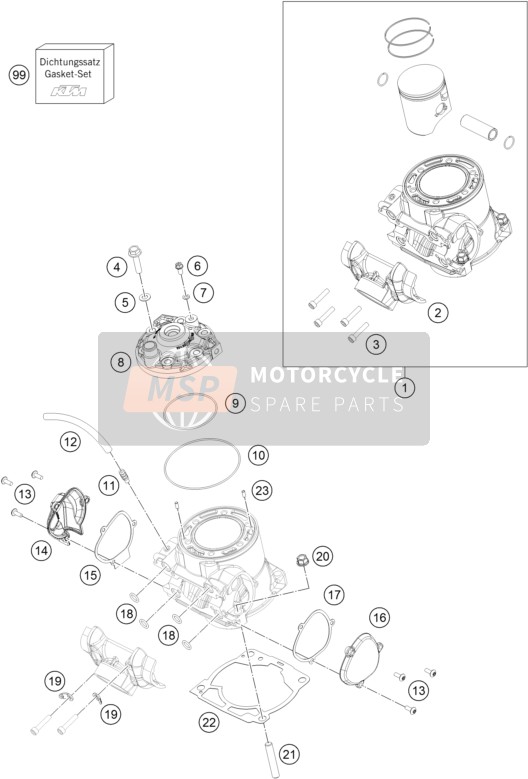 KTM 250 SX Europe 2019 Cilindro, Testata per un 2019 KTM 250 SX Europe