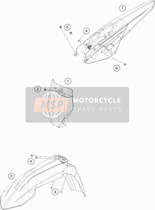 KTM 250 SX M/O USA 1996 Máscara, Guardabarros para un 1996 KTM 250 SX M/O USA