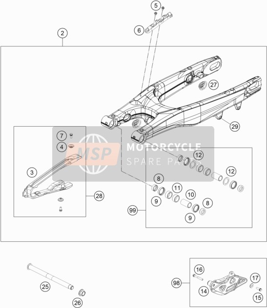 KTM 250 SX Europe 2020 Brazo oscilante para un 2020 KTM 250 SX Europe