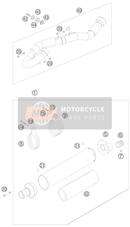 KTM 250 SXS-F Europe 2008 Sistema de escape para un 2008 KTM 250 SXS-F Europe