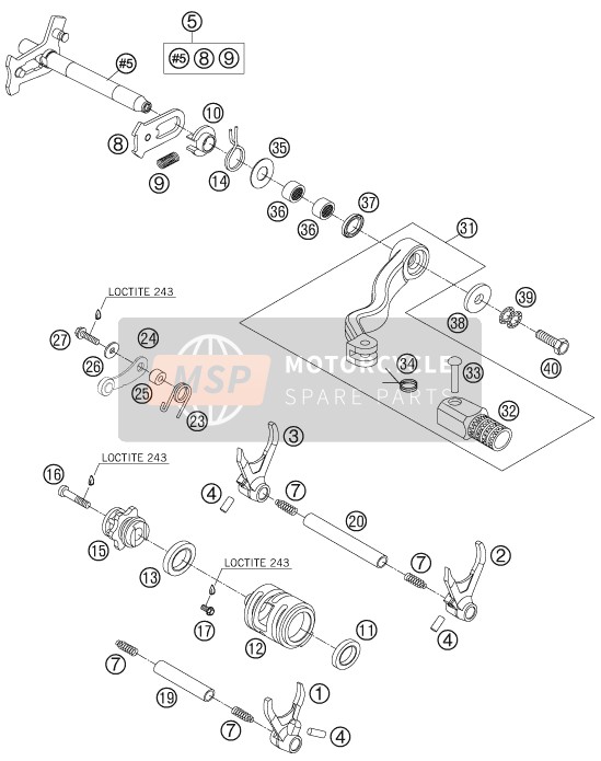 KTM 250 SXS-F Europe 2008 Schakelmechanisme voor een 2008 KTM 250 SXS-F Europe