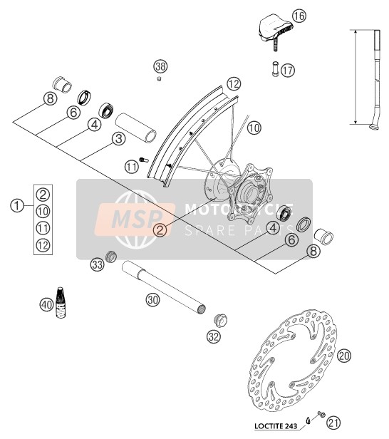 KTM 250 SXS Europe 2004 Ruota anteriore per un 2004 KTM 250 SXS Europe