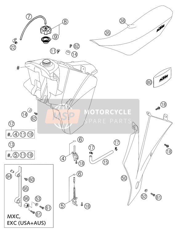 KTM 250 SXS Europe 2004 Réservoir, Siège pour un 2004 KTM 250 SXS Europe