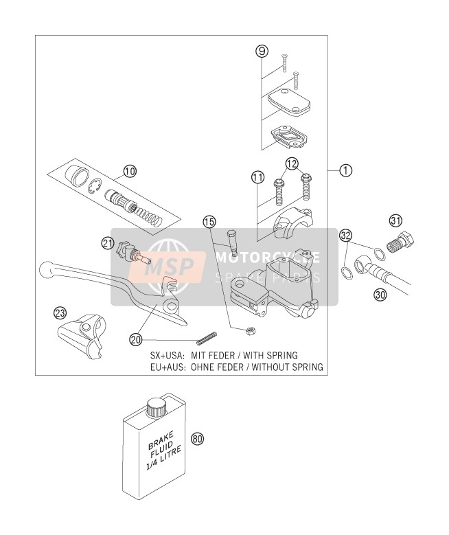 KTM 250 SXS Europe 2007 Control de freno delantero para un 2007 KTM 250 SXS Europe