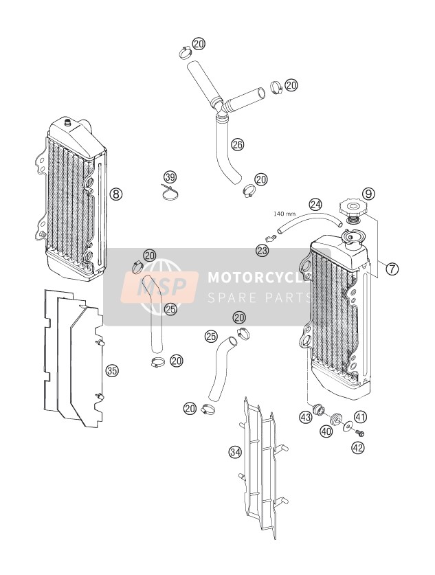 KTM 250 XC-F USA 2007 Koelsysteem voor een 2007 KTM 250 XC-F USA