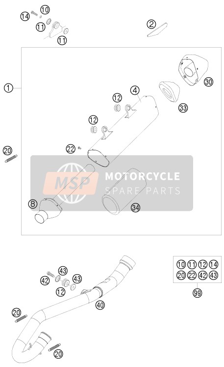 KTM 250 XC-F USA 2009 Sistema de escape para un 2009 KTM 250 XC-F USA
