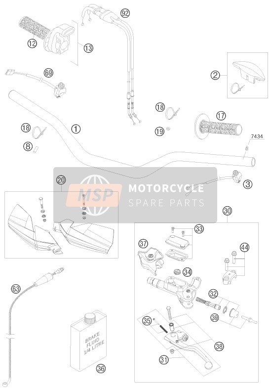 KTM 250 XC-F USA 2009 Handlebar, Controls for a 2009 KTM 250 XC-F USA