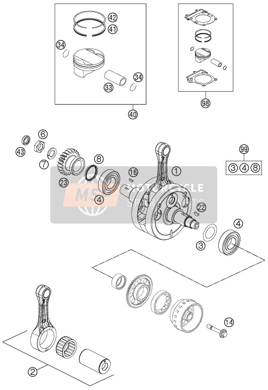 KTM 250 XC-F USA 2011 Crankshaft, Piston for a 2011 KTM 250 XC-F USA