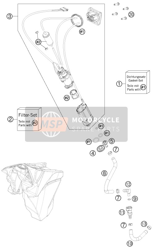 KTM 250 XC-F USA 2011 Benzine pomp voor een 2011 KTM 250 XC-F USA