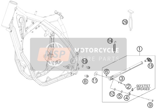 KTM 250 XC-F USA 2011 SEITENSTÄNDER/STÄNDER MITTE für ein 2011 KTM 250 XC-F USA