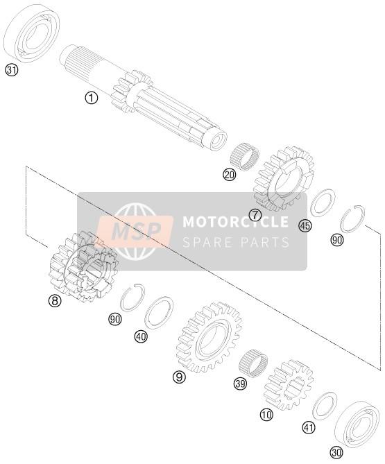 KTM 250 XC-F USA 2011 Transmissie I - Hoofdas voor een 2011 KTM 250 XC-F USA