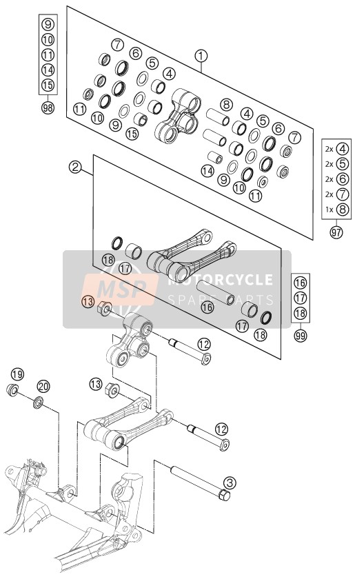 KTM 250 XC-F USA 2012 Pro Lever-verbinding voor een 2012 KTM 250 XC-F USA