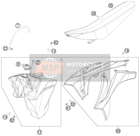 KTM 250 XC-F USA 2012 TANK, SITZ für ein 2012 KTM 250 XC-F USA