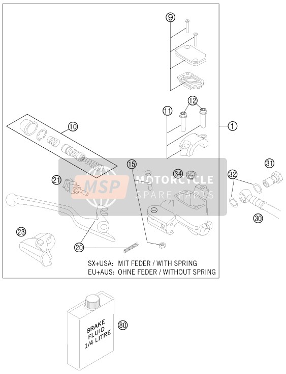 KTM 250 XC-F USA 2013 Controllo del freno anteriore per un 2013 KTM 250 XC-F USA