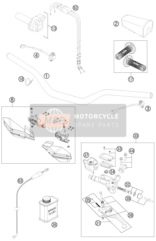 KTM 250 XC-F USA 2013 Handlebar, Controls for a 2013 KTM 250 XC-F USA