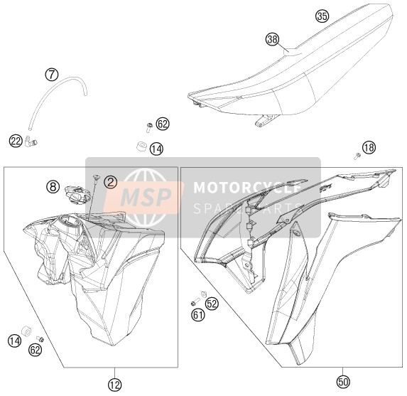 KTM 250 XC-F USA 2013 Réservoir, Siège pour un 2013 KTM 250 XC-F USA