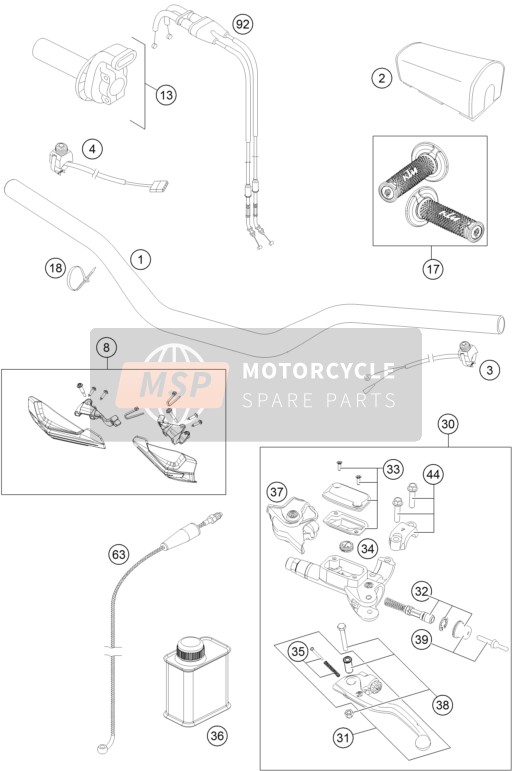 KTM 250 XC-F USA 2014 Handlebar, Controls for a 2014 KTM 250 XC-F USA