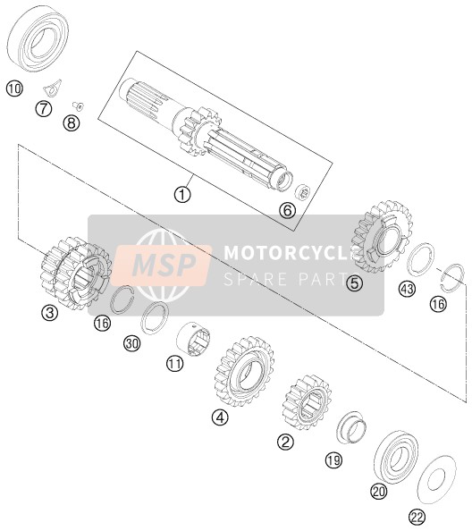 KTM 250 XC-F USA 2014 Transmissie I - Hoofdas voor een 2014 KTM 250 XC-F USA