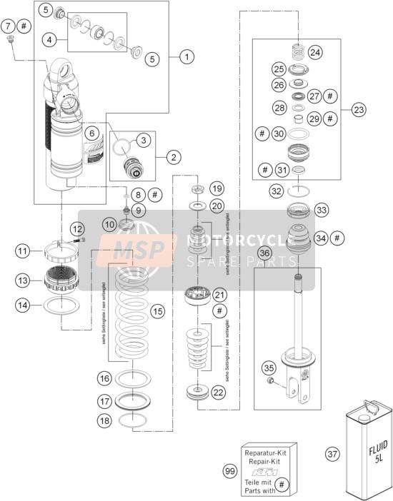 KTM 250 XC-F USA 2015 Amortiguador desmontado para un 2015 KTM 250 XC-F USA