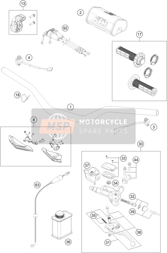 KTM 250 XC-F USA 2016 Manillar, Control S para un 2016 KTM 250 XC-F USA
