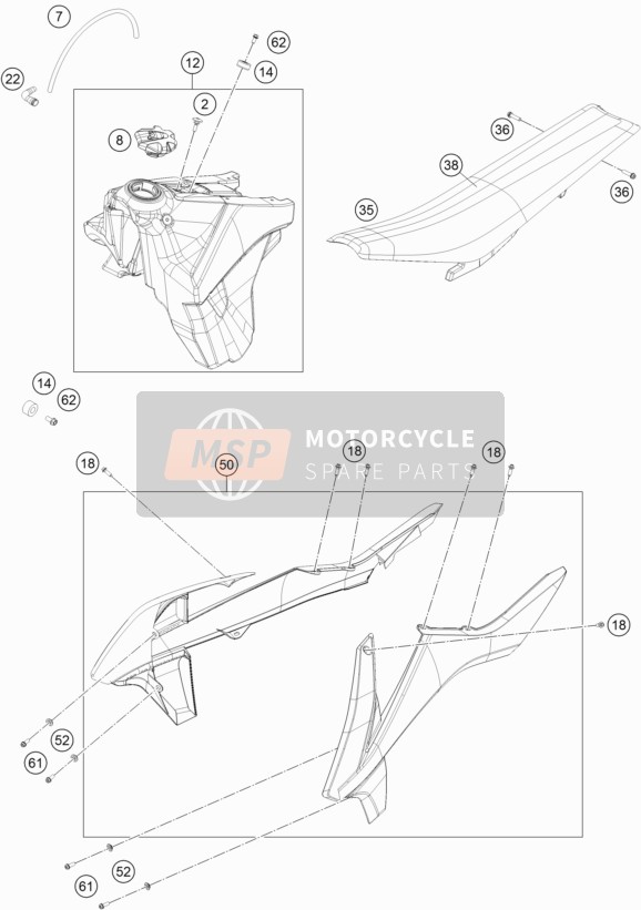 KTM 250 XC-F USA 2016 Tank, Seat for a 2016 KTM 250 XC-F USA