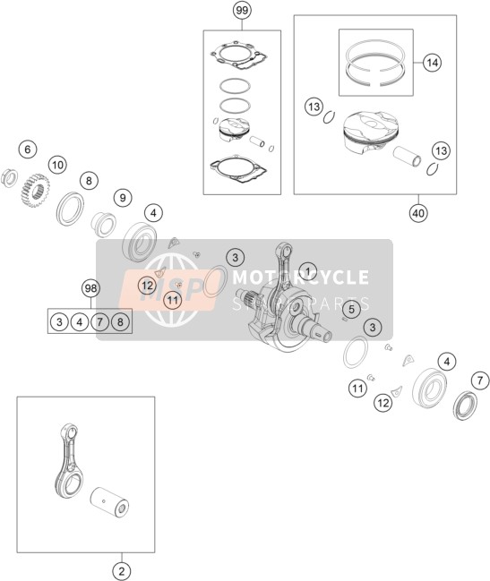 KTM 250 XC-F USA 2017 Crankshaft, Piston for a 2017 KTM 250 XC-F USA