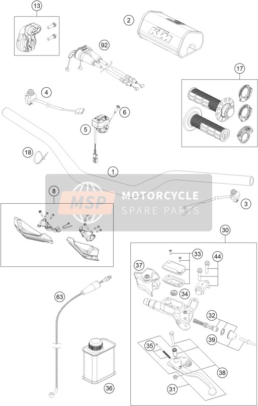 KTM 250 XC-F USA 2017 Handlebar, Controls for a 2017 KTM 250 XC-F USA