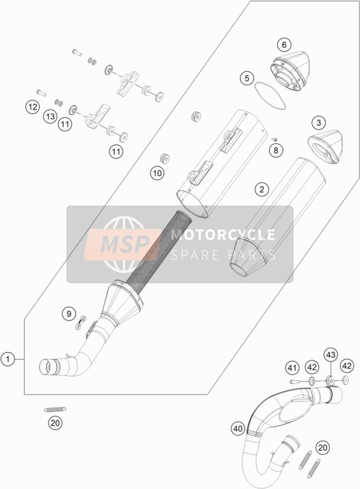 KTM 250 XC-F USA 2019 Impianto di scarico per un 2019 KTM 250 XC-F USA