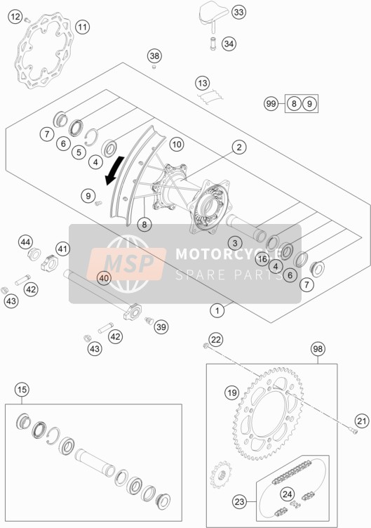 KTM 250 XC-F USA 2019 Rear Wheel for a 2019 KTM 250 XC-F USA