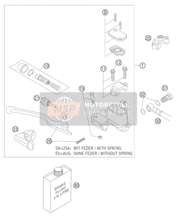 KTM 250 XC-W South Africa 2006 Front Brake Control for a 2006 KTM 250 XC-W South Africa