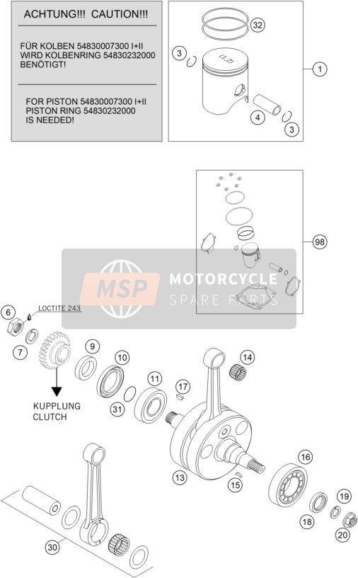 KTM 250 XC-W South Africa 2008 Albero motore, Pistone per un 2008 KTM 250 XC-W South Africa