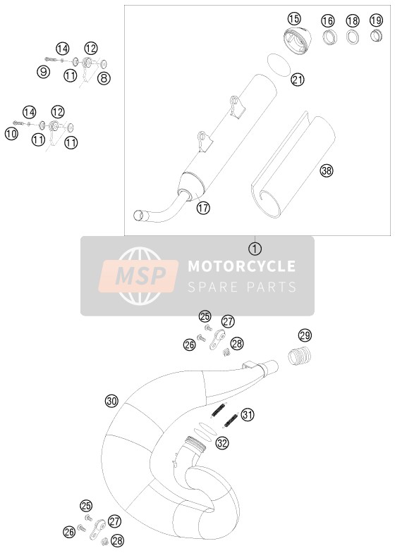 KTM 250 XC-W USA 2008 Exhaust System for a 2008 KTM 250 XC-W USA