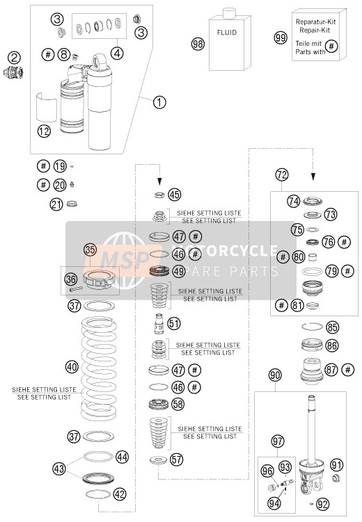 KTM 250 XC-W USA 2009 Amortiguador desmontado para un 2009 KTM 250 XC-W USA