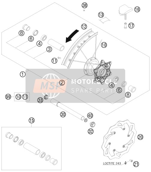 KTM 250 XC-W USA 2010 Front Wheel for a 2010 KTM 250 XC-W USA