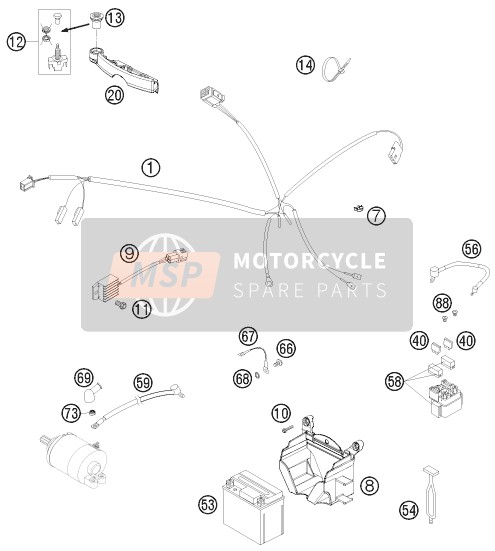 KTM 250 XC-W USA 2010 Arnés de cableado para un 2010 KTM 250 XC-W USA