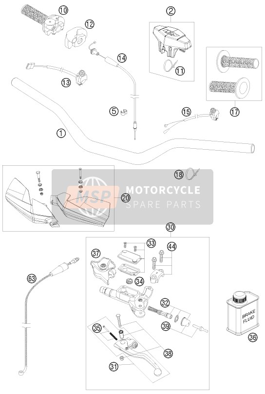 KTM 250 XC-W USA 2011 Handlebar, Controls for a 2011 KTM 250 XC-W USA