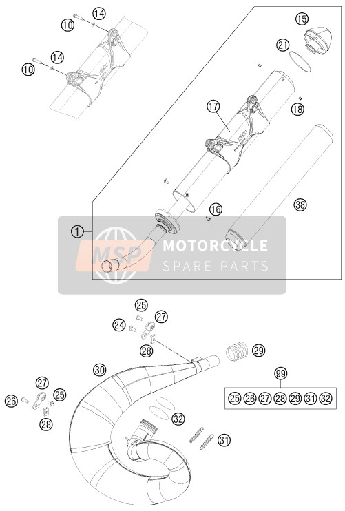 KTM 250 XC-W USA 2012 Uitlaatsysteem voor een 2012 KTM 250 XC-W USA