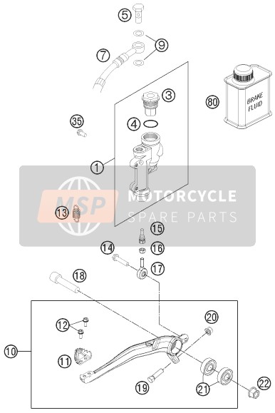 KTM 250 XC-W USA 2013 Commande de frein arrière pour un 2013 KTM 250 XC-W USA