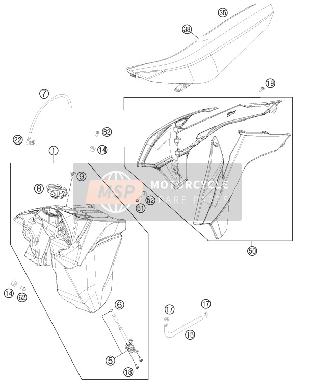 KTM 250 XC-W USA 2013 Réservoir, Siège pour un 2013 KTM 250 XC-W USA