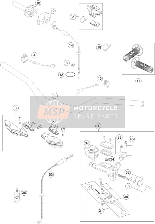 KTM 250 XC-W USA 2015 Guidon, Les contrôles pour un 2015 KTM 250 XC-W USA