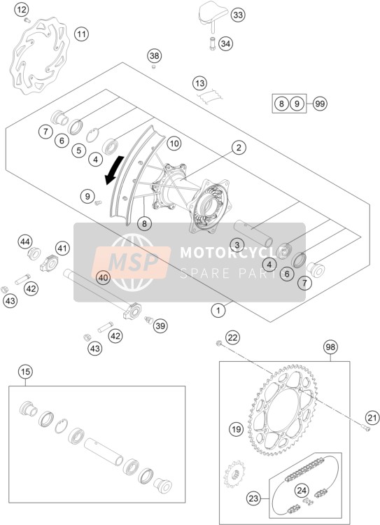 KTM 250 XC-W USA 2015 Rear Wheel for a 2015 KTM 250 XC-W USA