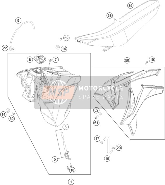 KTM 250 XC-W USA 2015 Tanque, Asiento para un 2015 KTM 250 XC-W USA
