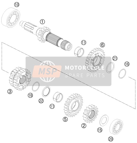 KTM 250 XC-W USA 2015 Transmissie I - Hoofdas voor een 2015 KTM 250 XC-W USA