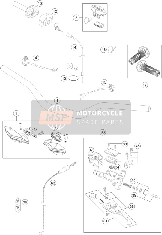 KTM 250 XC-W USA 2016 Manillar, Control S para un 2016 KTM 250 XC-W USA