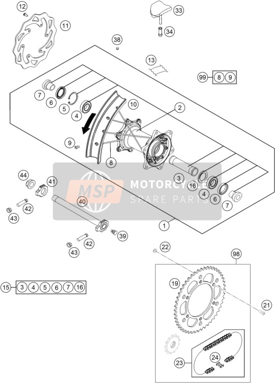 KTM 250 XC-W USA 2016 Rueda trasera para un 2016 KTM 250 XC-W USA