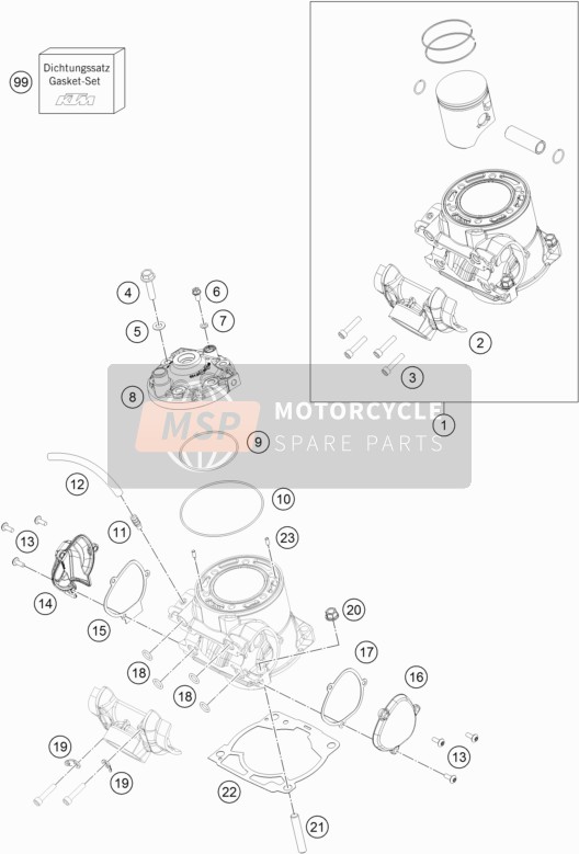 KTM 250 XC-W USA 2017 Cilindro, Cabeza de cilindro para un 2017 KTM 250 XC-W USA