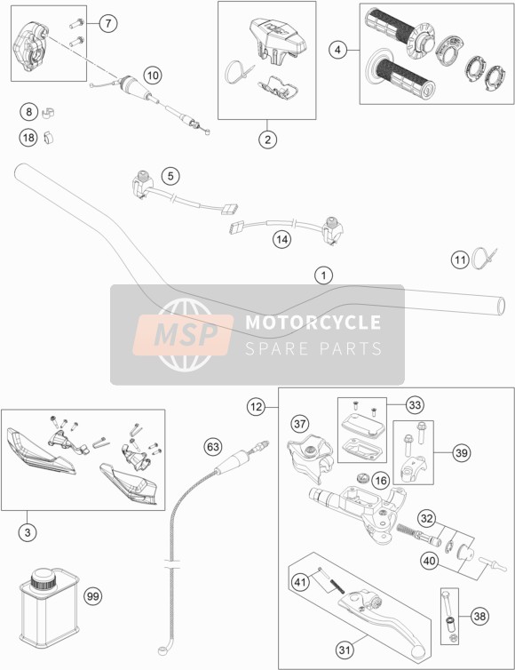 KTM 250 XC-W USA 2017 Guidon, Les contrôles pour un 2017 KTM 250 XC-W USA