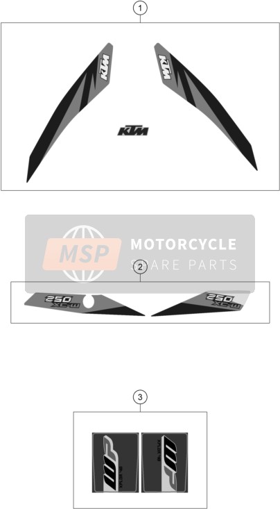 79608198009, Decal Set 250 XC-W 2018, KTM, 0