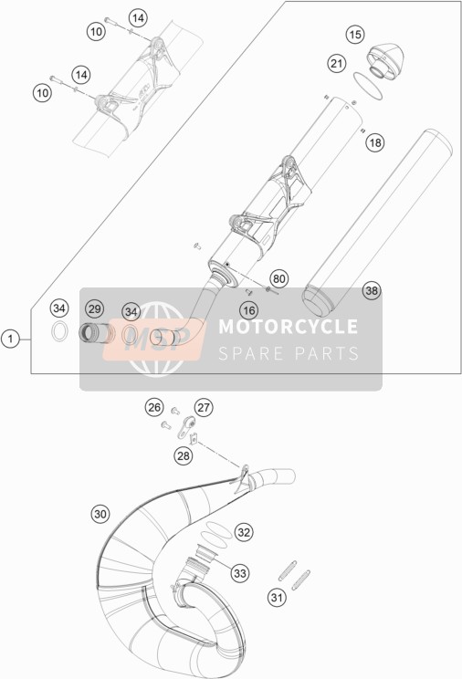 KTM 250 XC-W USA 2018 Impianto di scarico per un 2018 KTM 250 XC-W USA